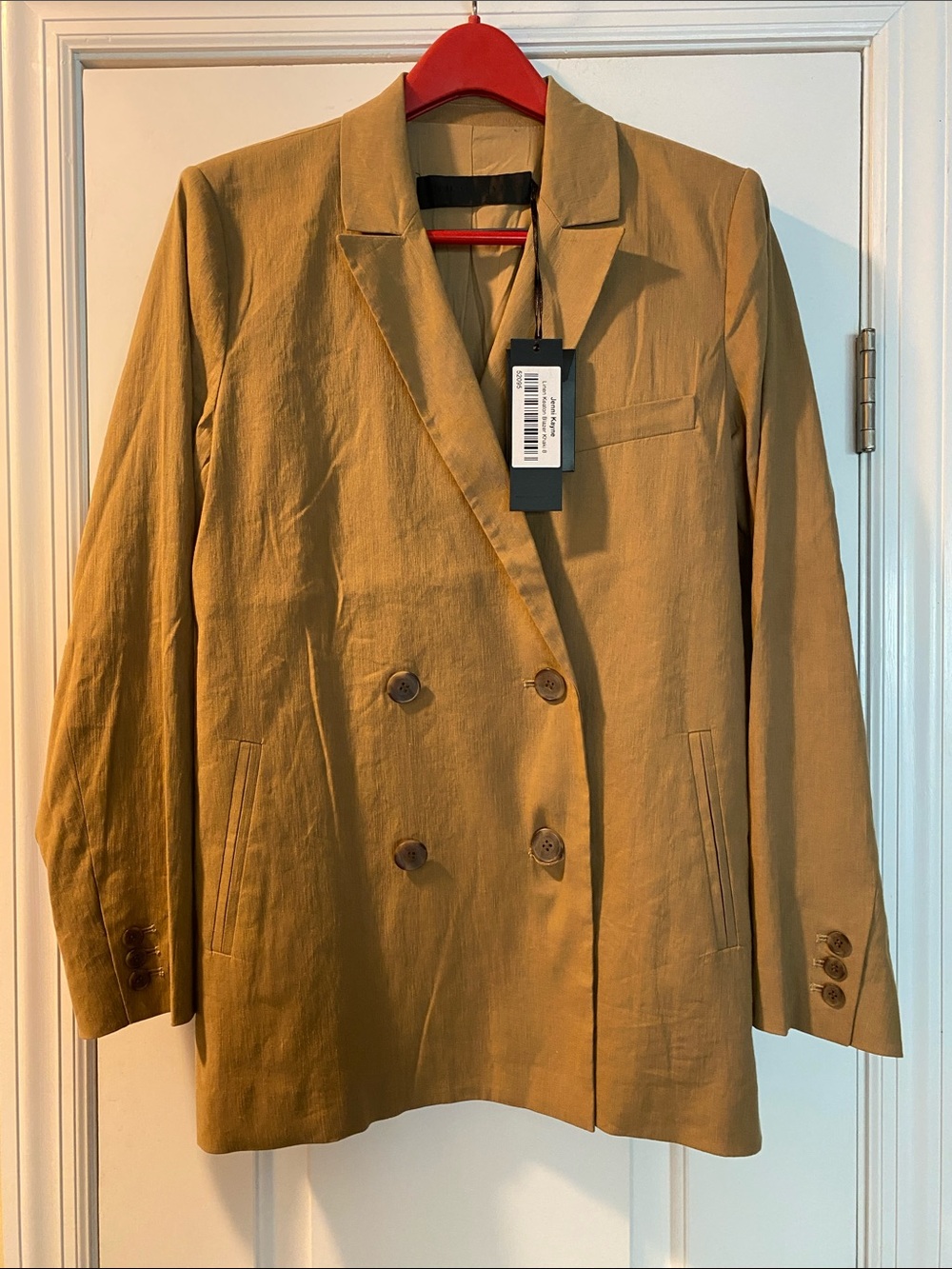 Jenni Kayne Linen Cotton Stretch Double Breasted Khaki Jacket NWT